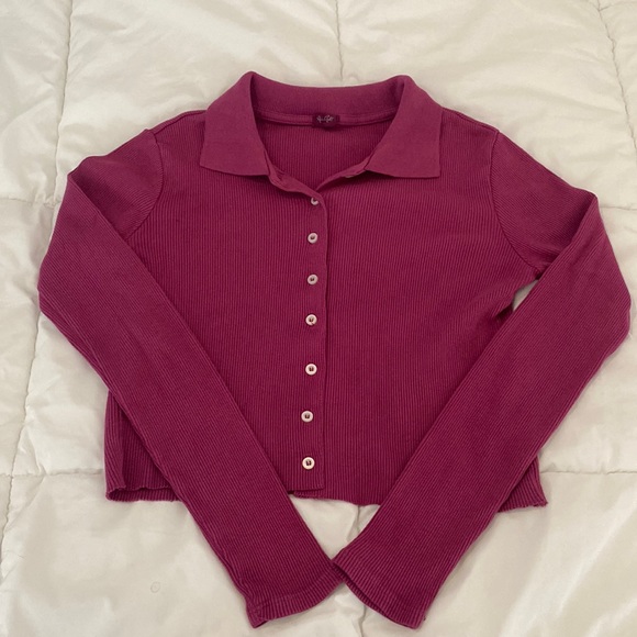Brandy Melville John galt button up ribbed cropped long sleeve top - Picture 1 of 3